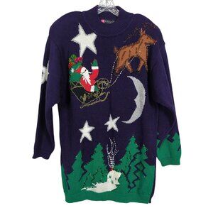 Vintage IB Diffusion Sport Christmas Purple Sweater L Santa Claus Beaded 90s